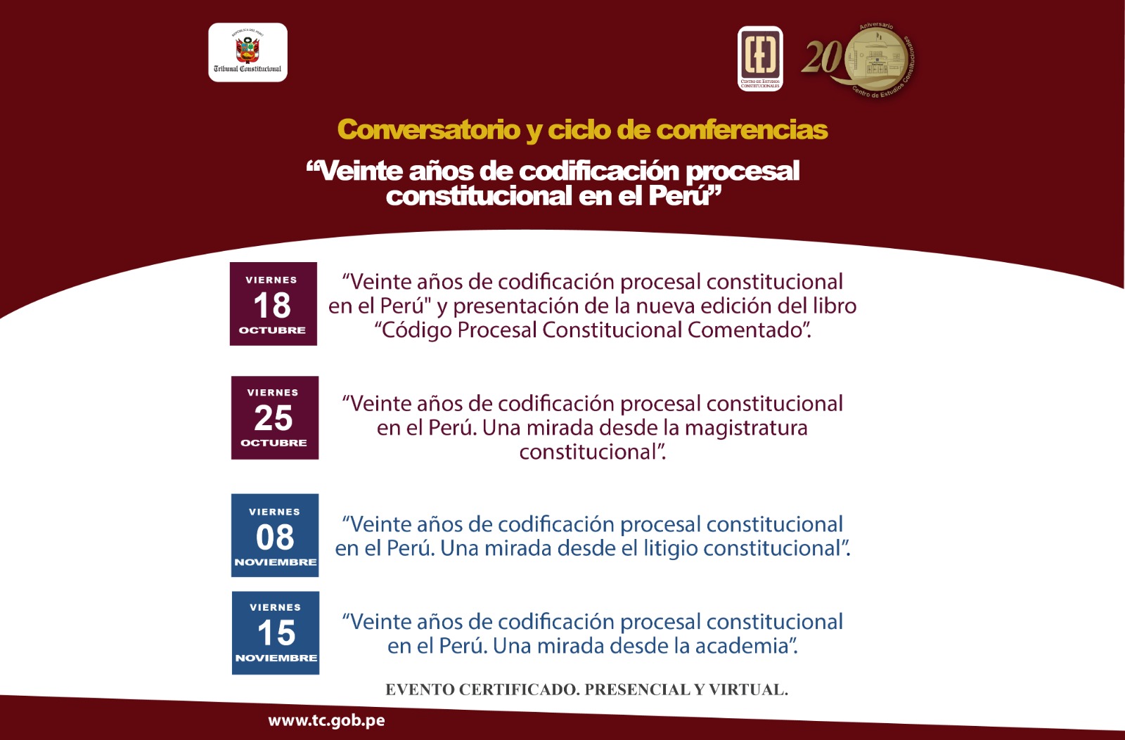 CEC DEL TC ORGANIZA CONFERENCIAS Y CONVERSATORIOS POR LOS VEINTE AÑOS DE CODIFICACIÓN PROCESAL CONSTITUCIONAL EN EL PERÚ