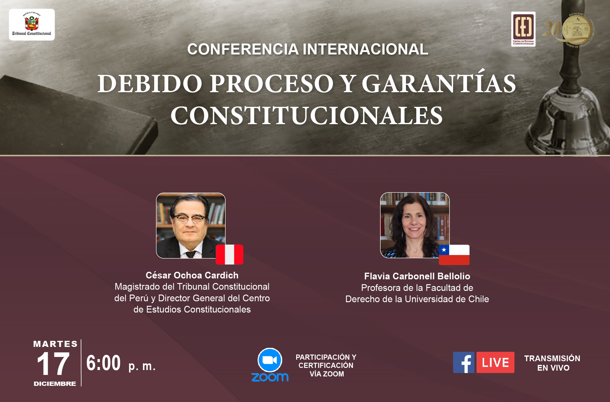 CONFERENCIA INTERNACIONAL SOBRE EL DEBIDO PROCESO Y GARANTÍAS CONSTITUCIONALES REALIZARÁ EL CEC DEL TC EL MARTES 17 DE DICIEMBRE